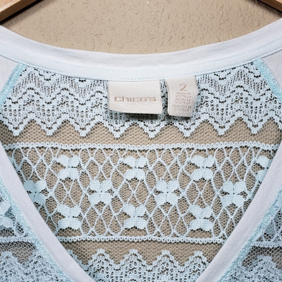 **Sold** Chico's Pieced Lace Short Sleeve Tee Top 2 / L - Picture 4 of 7